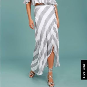 Grey and white striped maxi wrap skirt